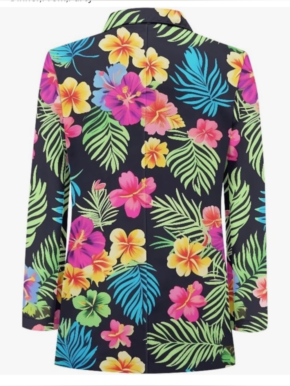 New-Large festival Party Men's Black Tropical Floral Blazer Bold Hibiscus Print - Picture 2 of 5
